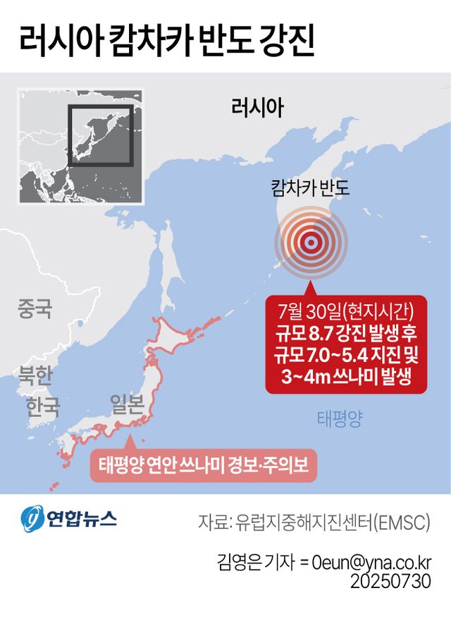 기상청 "캄차카반도 강진, 국내 영향 없을 듯" - 2