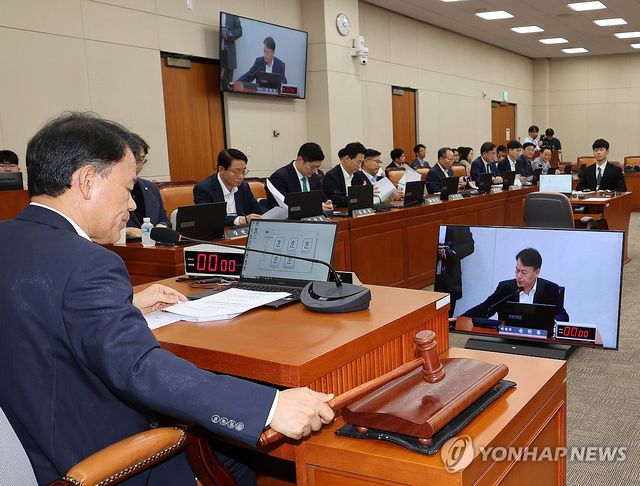 의사봉 두드리는 윤한홍 위원장