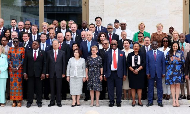세계국회의장회의에서 단체사진을 촬영하고 있는 우원식 국회의장