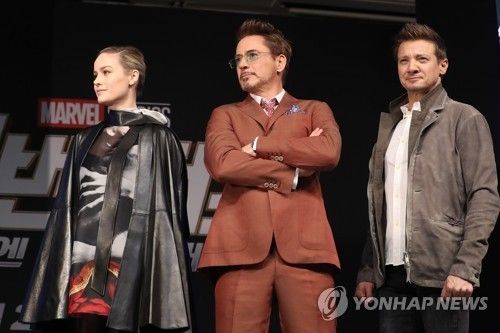 2019년 4월 영화 '어벤져스: 엔드게임' 내한 기자간담회에 참석한 배우들 