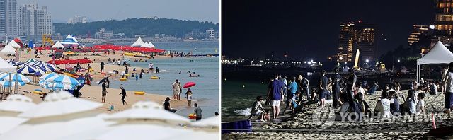 낮보다 밤에 더 북적이는 경포해수욕장