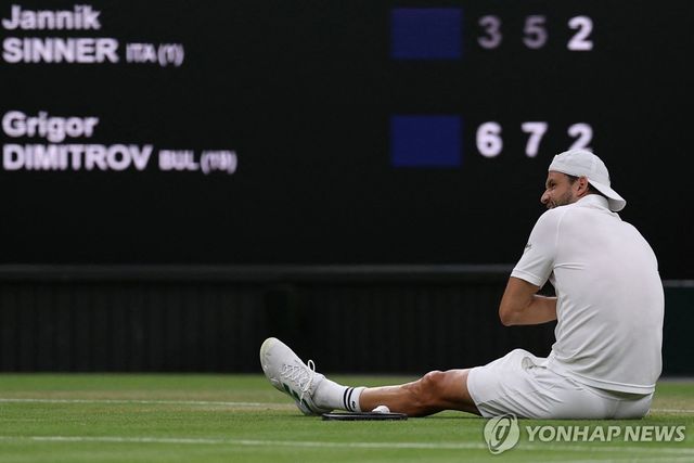 가슴 근육 부상에 괴로워하는 디미트로프