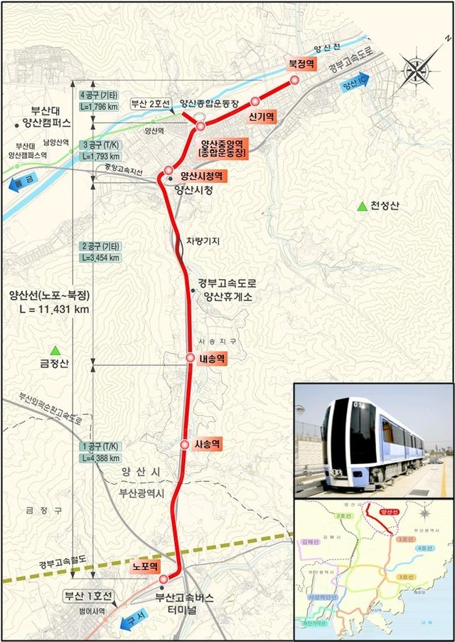 양산도시철도 노선도