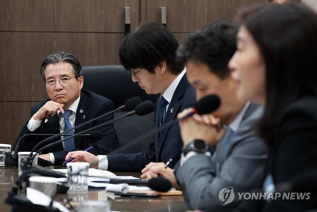 참석자 발언 듣는 김용범 정책실장