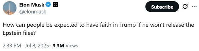 8일 일론 머스크가 엑스에 올린 글