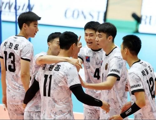 득점 후 기뻐하는 국군체육부대 선수들
