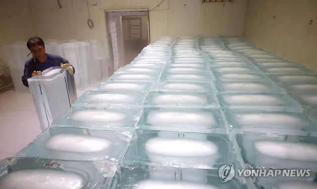 폭염 속 분주한 얼음공장