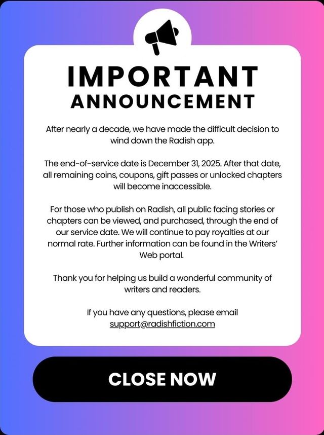 서비스 종료 공지한 래디쉬 앱