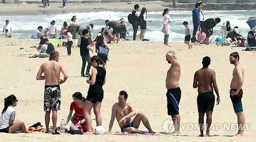해운대해수욕장 외국인 모습