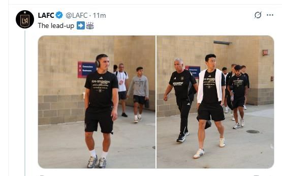 시카고전을 앞두고 경기장에 들어서는 손흥민(오른쪽 사진) 등 LAFC 선수들.