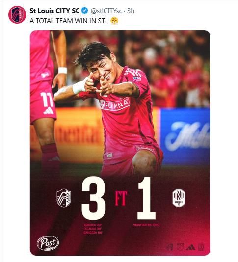 정상빈의 쐐기 골을 더해 내슈빌에 3-1로 승리한 세인트루이스.