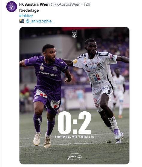 볼프스베르거에 0-2로 패한 소식을 전한 아우스트리아 빈.