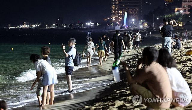 열대야 경포해수욕장의 피서객