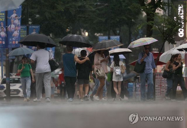 비 내리는 명동 거리