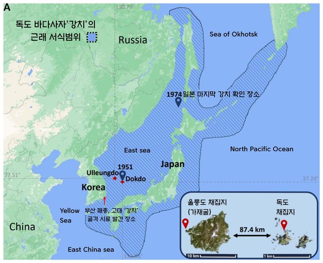 독도 강치의 근래 서식 범위