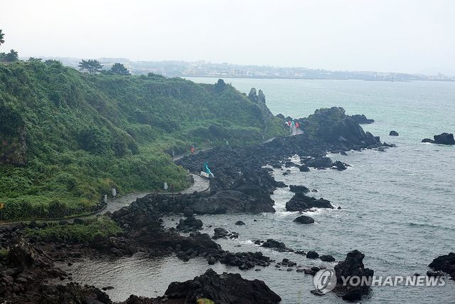 비 내리는 제주 해변 산책
