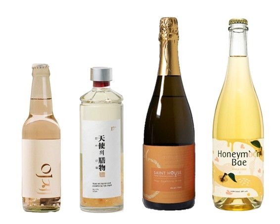 (왼쪽부터) 이제, 천사의 선물, 세인트하우스 스파클링 배와인 6도, 허니문배