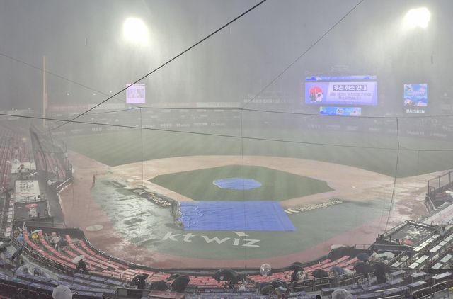 빗물에 잠긴 수원케이티위즈파크