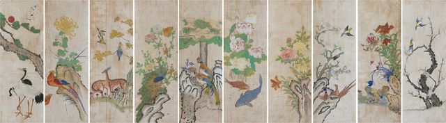 화조영모도 10폭 병풍