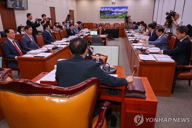 의사봉 두드리는 김석기 외통위원장