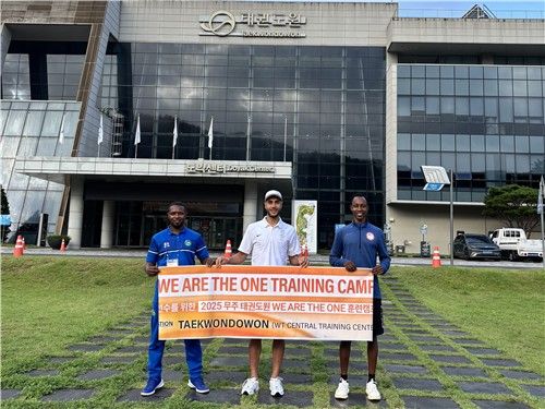 태권도원서 촬영하는 난민 선수들