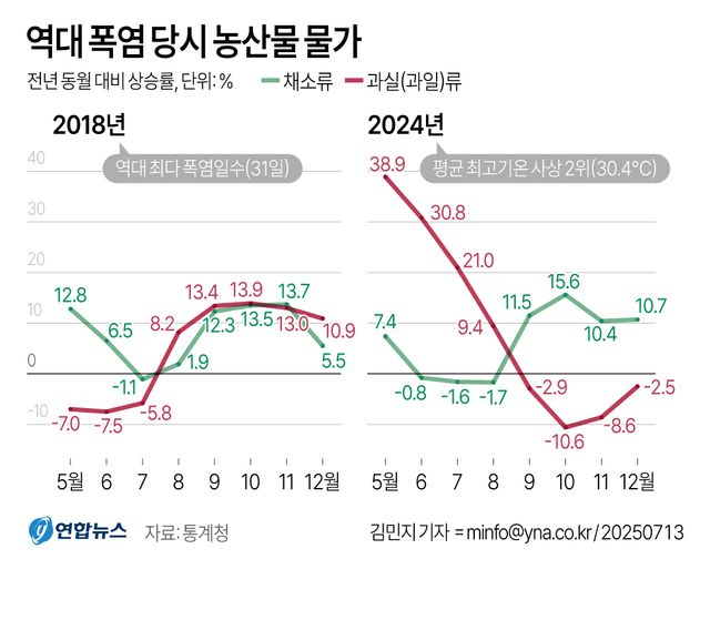 [그래픽] 역대 폭염 당시 농산물 물가