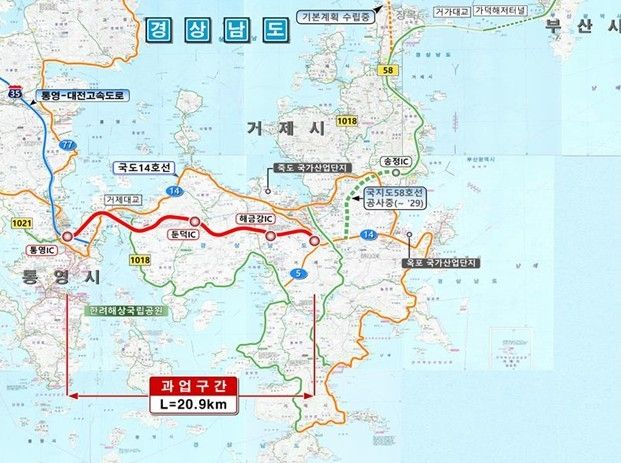 거제∼통영 고속도로 노선도