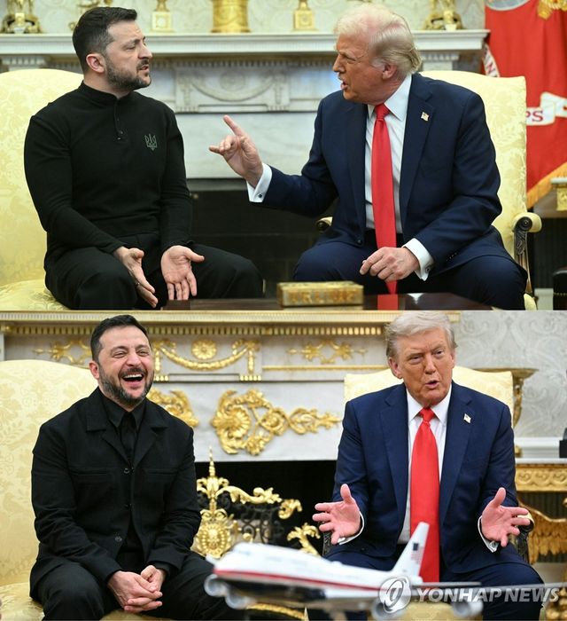 지난 2월 군복차림의 젤렌스키 대통령(위)과 지난 18일 정장 차림의 젤렌스키 대통령(아래)