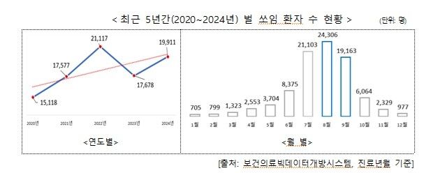 최근 5년간(2020∼2024년) 벌 쏘임 환자 현황