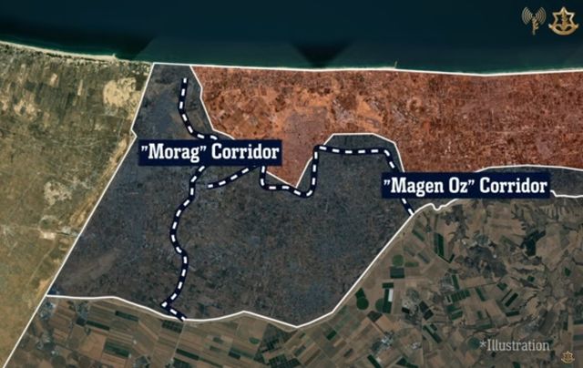 이스라엘군이 가자지구 남부에 새로 설치한 모라그회랑, 마겐오즈회랑