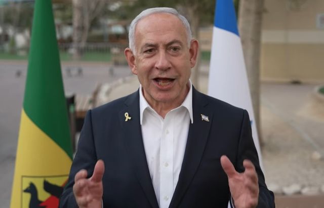 21일(현지시간) 가자지구에서 발언하는 베냐민 네타냐후 이스라엘 총리