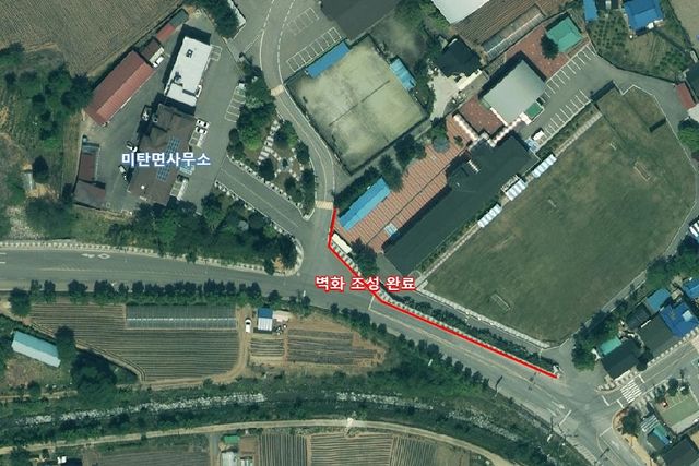 평창 미탄중학교 방음벽 벽화 위치도