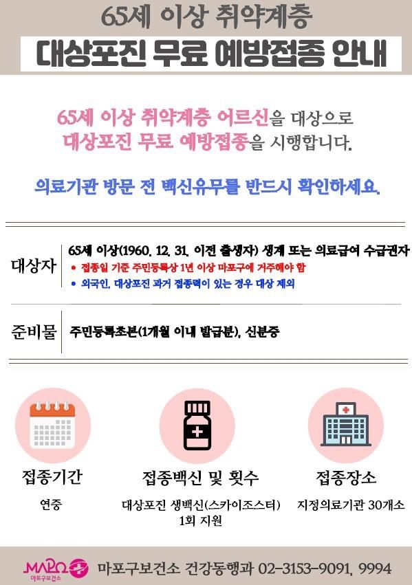 마포구, 취약계층 어르신에 대상포진 무료 예방접종