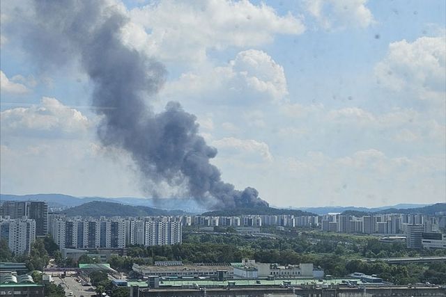 22일 오후 강남 세곡동 화훼단지에서 불이 난 모습