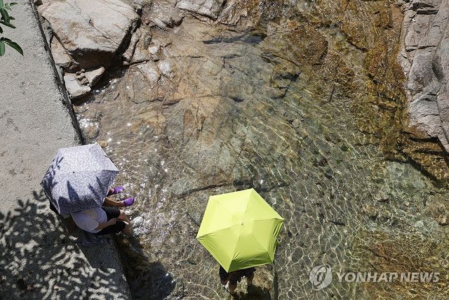 계곡에도 양산은 필수