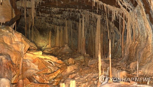 당처물동굴 내부 종유석 모양 석회 생성물