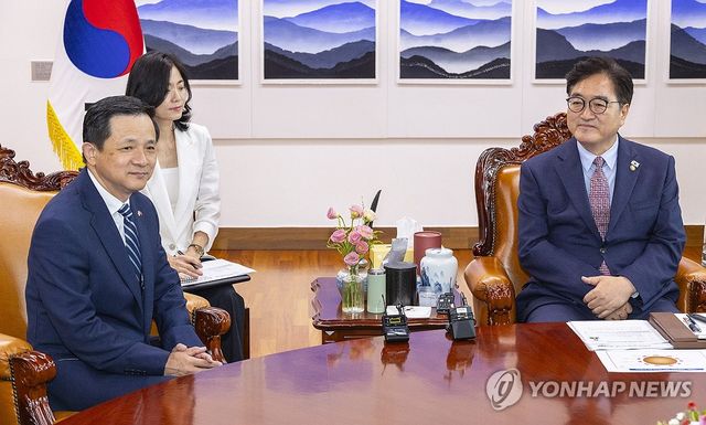 우원식 국회의장, 다이빙 주한중국대사 면담