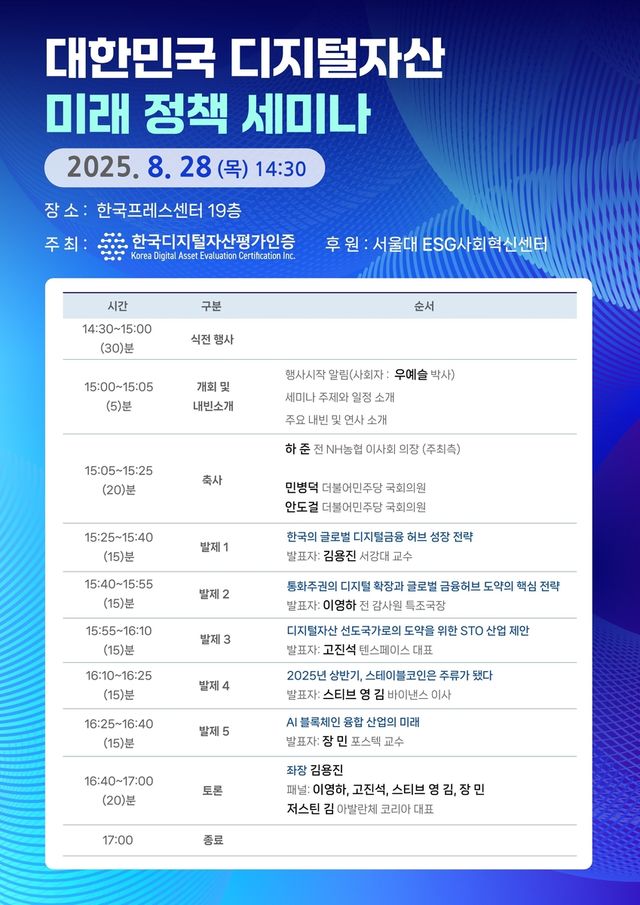 한국디지털자산평가인증, 28일 미래정책 세미나 - 1
