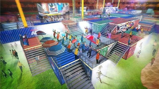 컨테이너로 쌓은 무대 위에서 펼치는 전국체육대회 개회식