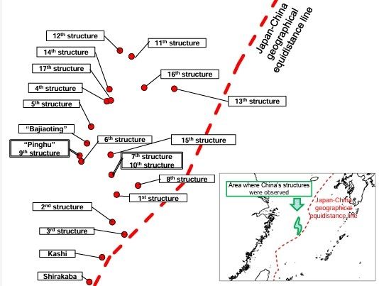 중일 중간서 서쪽서 확인된 중국측 구조물