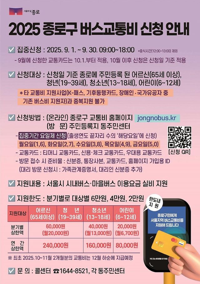 종로구 버스교통비 신청 안내