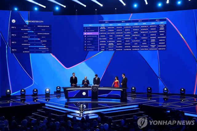 2025-2026시즌 UCL 리그 페이즈 대진 추첨식 모습.