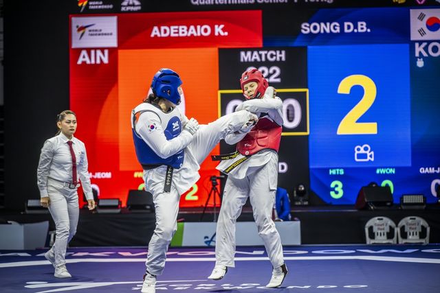 여자 67㎏초과급 송다빈(청)의 경기 장면.