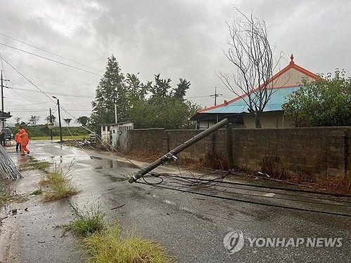 폭우에 쓰러진 전신주