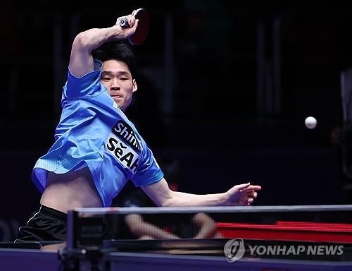 부산 세계탁구선수권에 나선 장우진의 공격