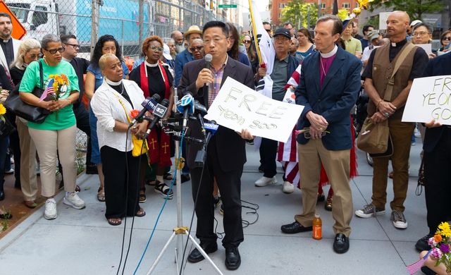 고연수씨 석방촉구 기자회견 발언하는 이명석 뉴욕한인회장