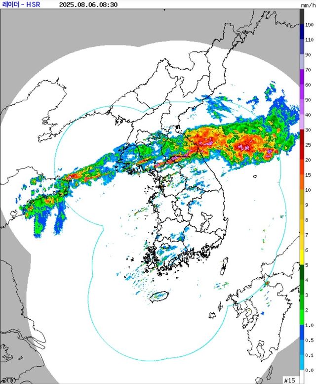 6일 오전 8시 30분 레이더 영상. [기상청 제공. 재판매 및 DB 금지]