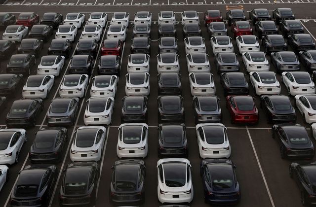 일본 요코하마항 테슬라 차량들 