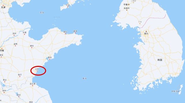 중국 산둥성 르자오시(빨간색 원 부근)