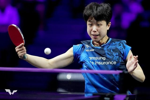 WTT 챔피언스 요코하마에 출전한 주천희의 경기 장면